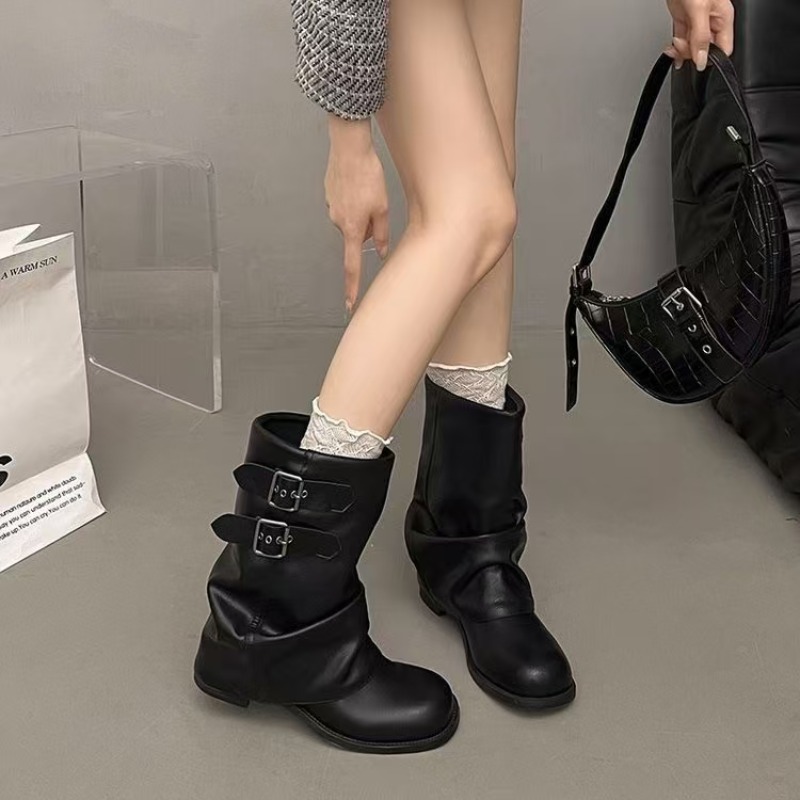 No Show Sock Women - Women Black Slouchy Mid Calf Boots