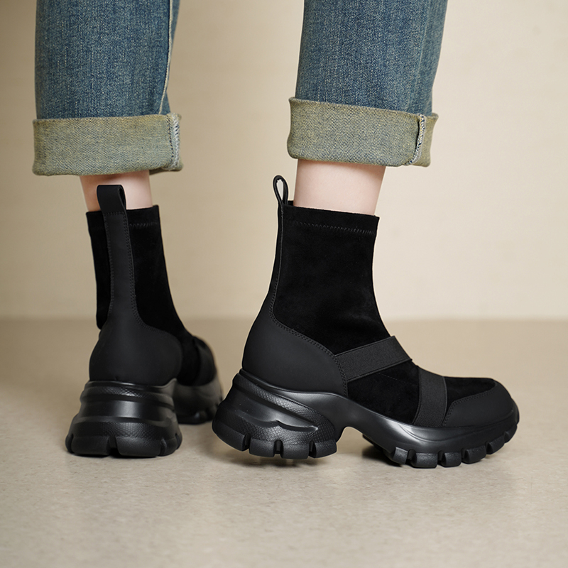 Women Suede Stretch Sock Boots - Toe Sock Split ulasan dan harga